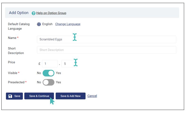 The details required to create an option