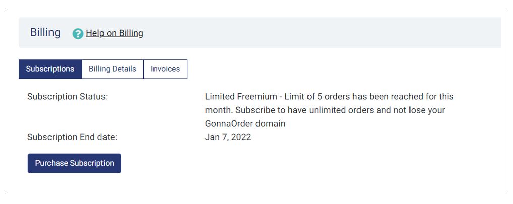 Subscription: 5 orders limit reached for the month