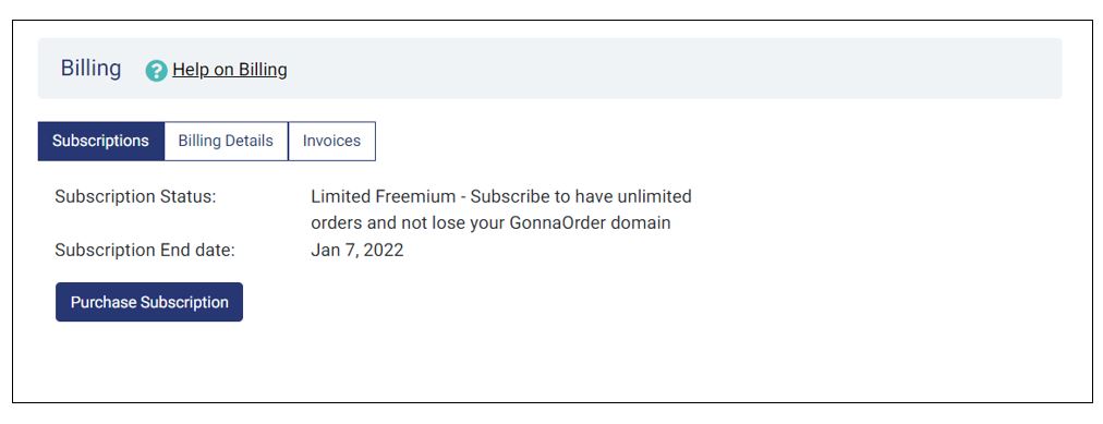 Subscription: Limited Freemium -5 orders per month