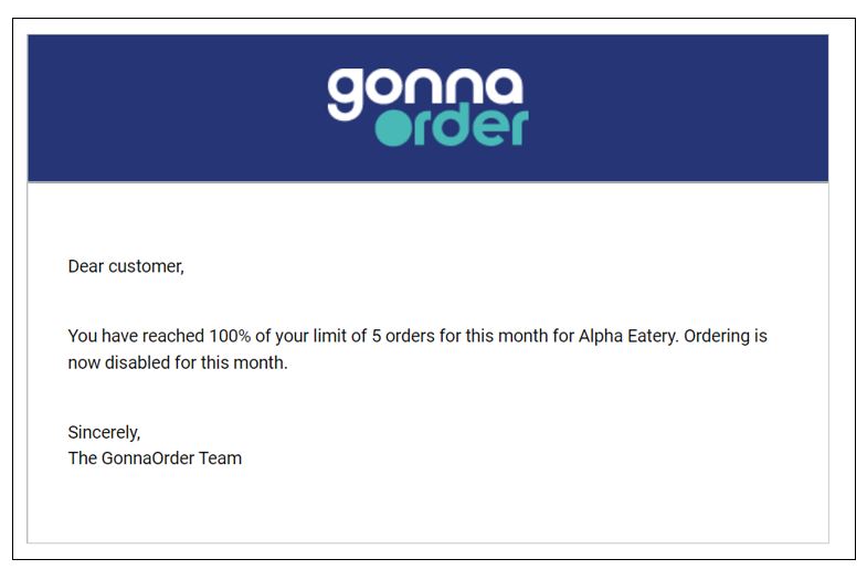 Email notification: 100% orders depleted