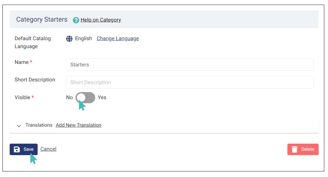 Hide a category by setting visibility to no