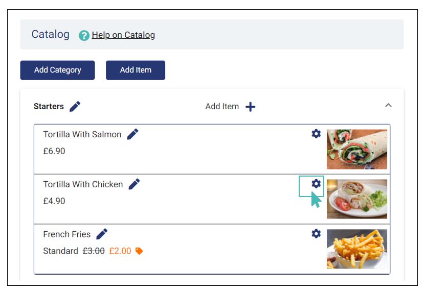 Click on the small settings icon to the right of the item name