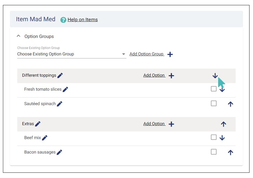 Rearranging option groups
