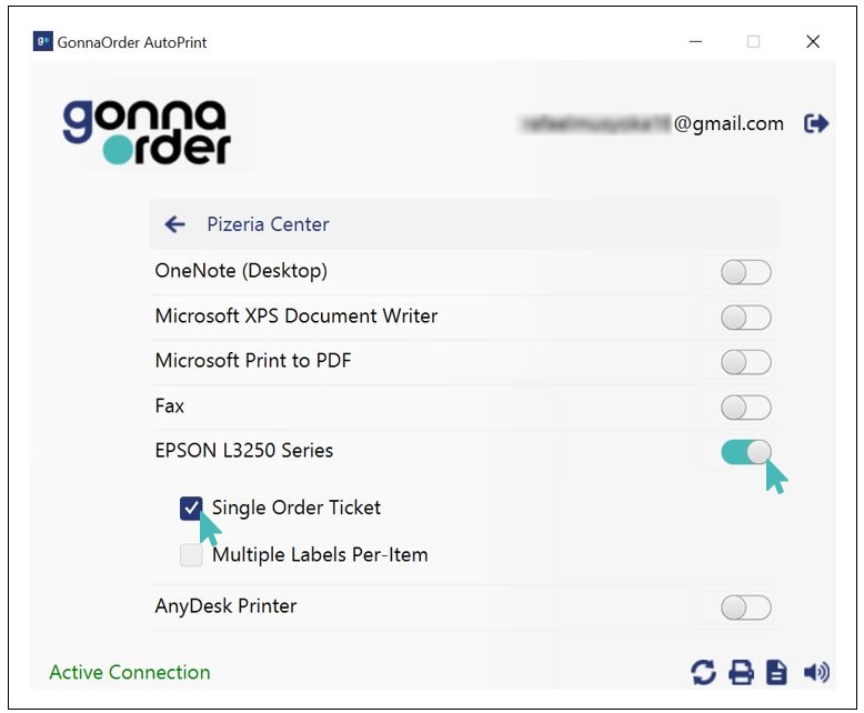 Select printer for new orders
