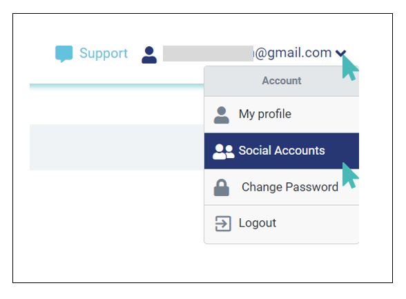Profile menu including social accounts