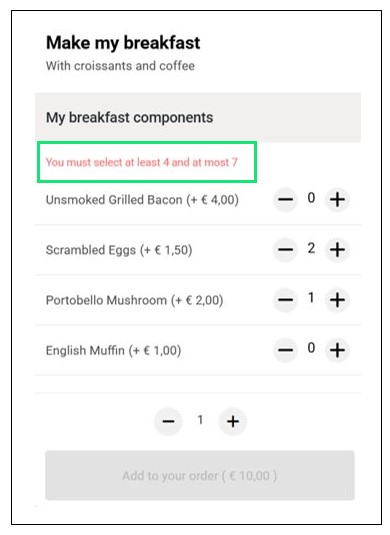 Setting the minimum and maximum options for custom selection