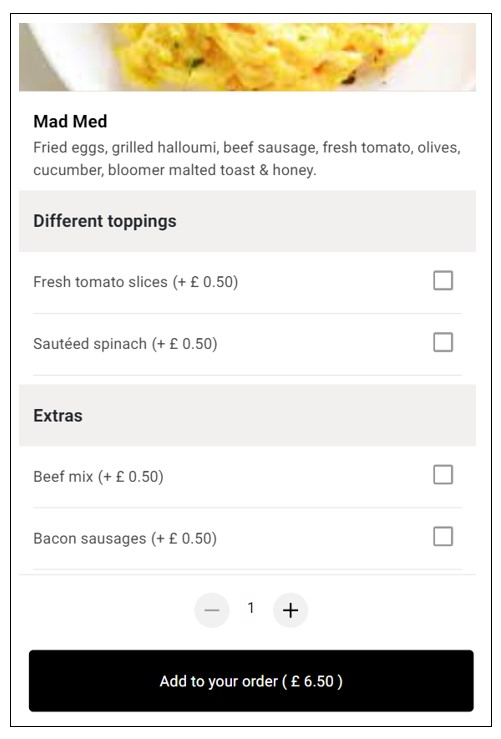 Customer menu showing original ordedr of option groups and options