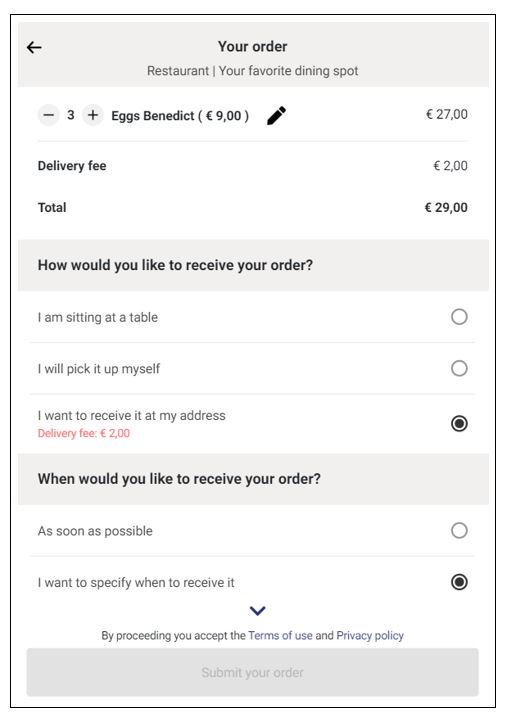 Delivery fee added to an order