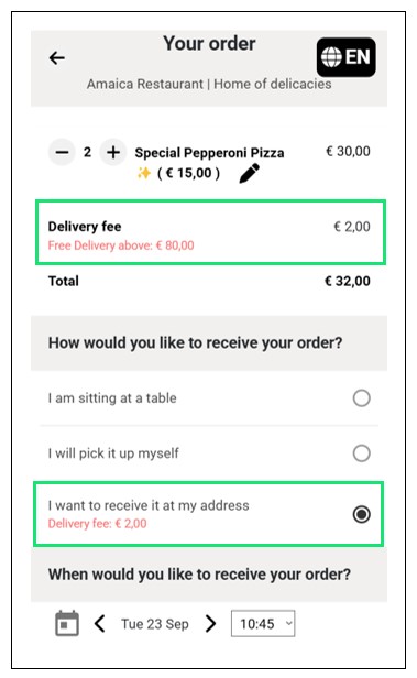 Delivery fee added to an order