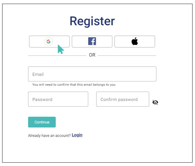 Register withy social accounts: Google