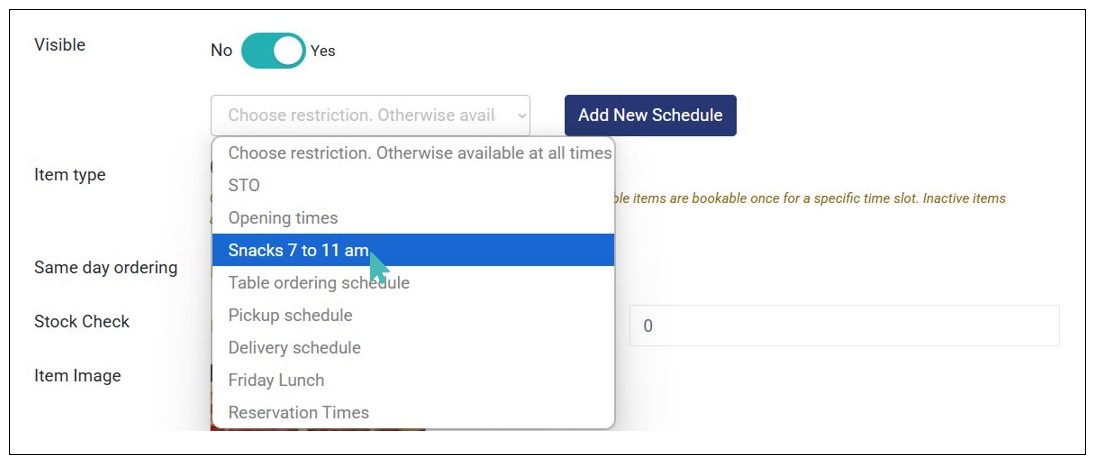 Restrict item availability with a schedule