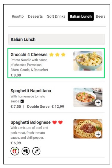 Store menu showing a non orderable store item