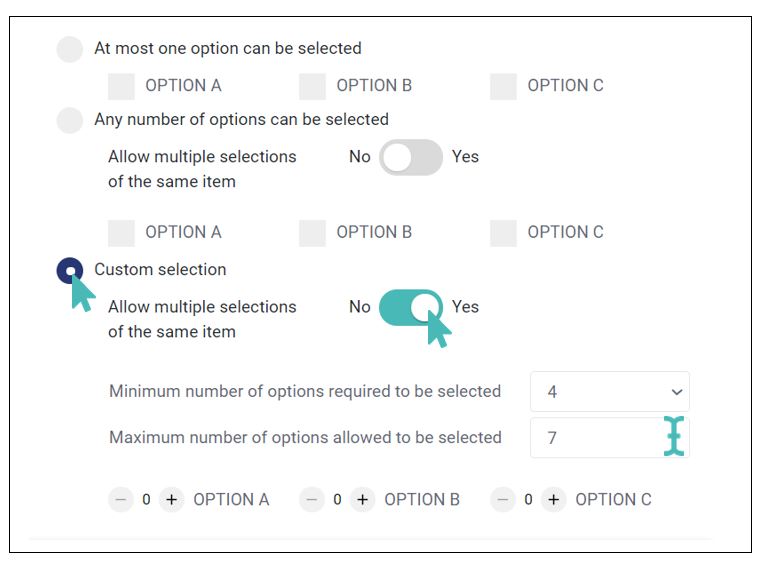 Setting the minimum and maximum options for custom selection