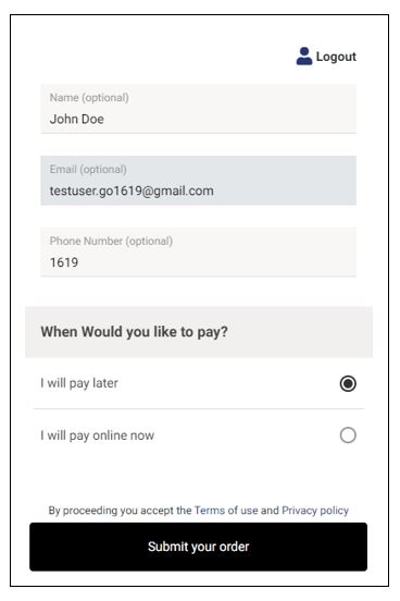 Optional payments with option for customer to pay later