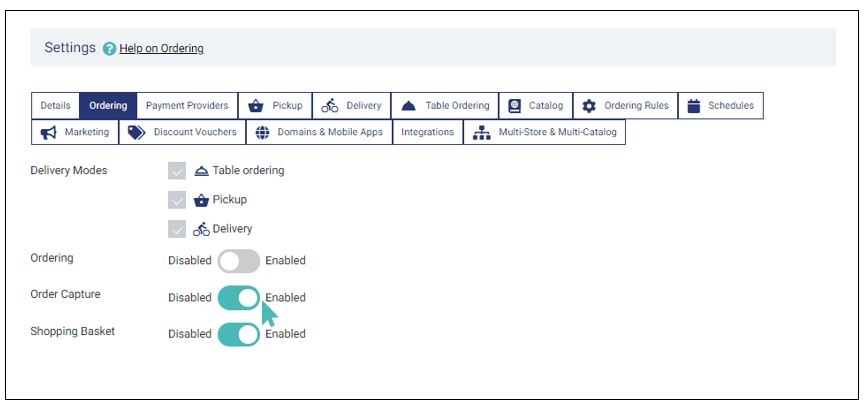 Enable order capture while ordering is disabled. The store cannot receive new orders.