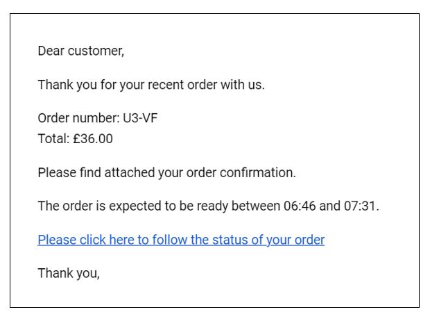 Notification time showing order processing times