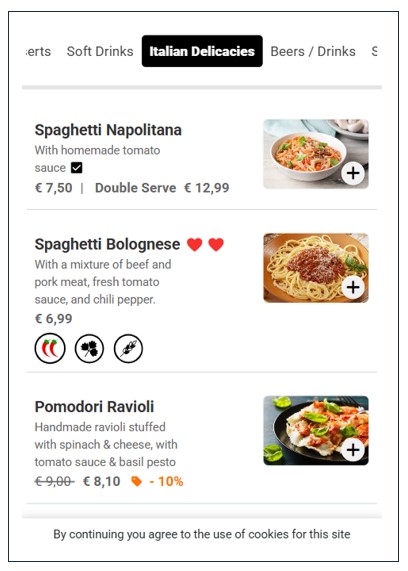 Orderable Items on Customer Menu