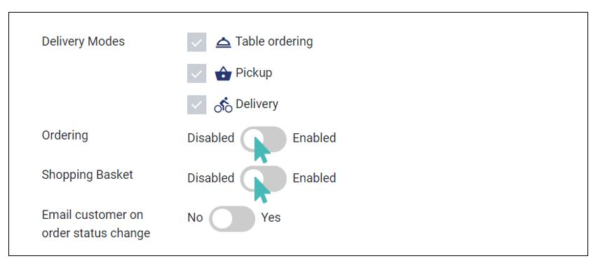 Ordering and shopping basket disabled