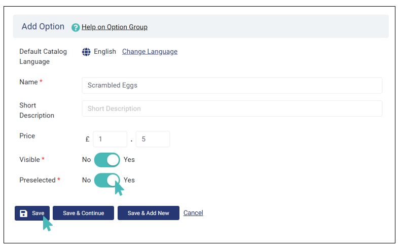 Option groups: Visibility and default selection for options
