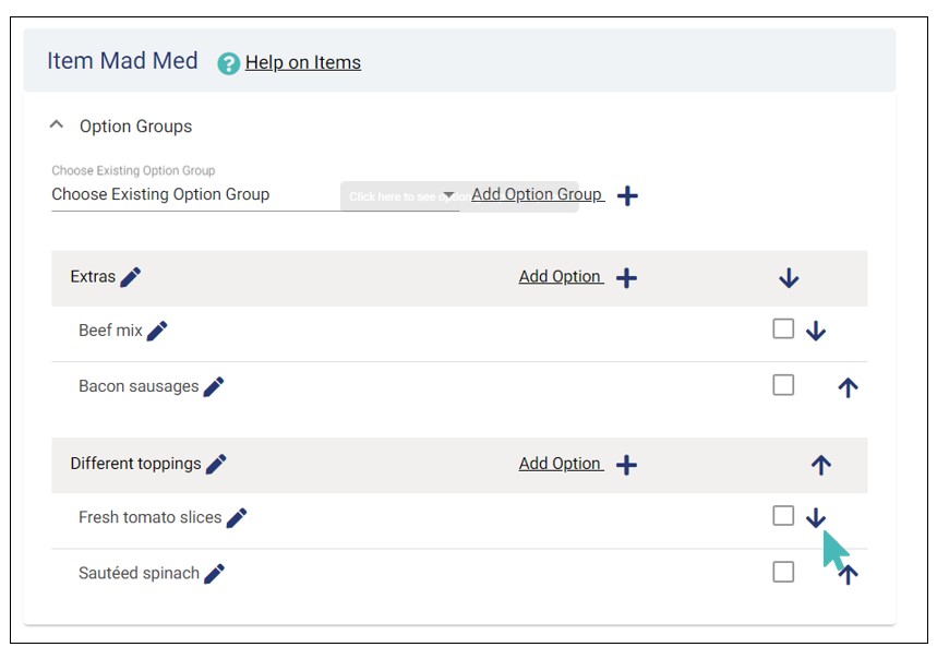 reorder options