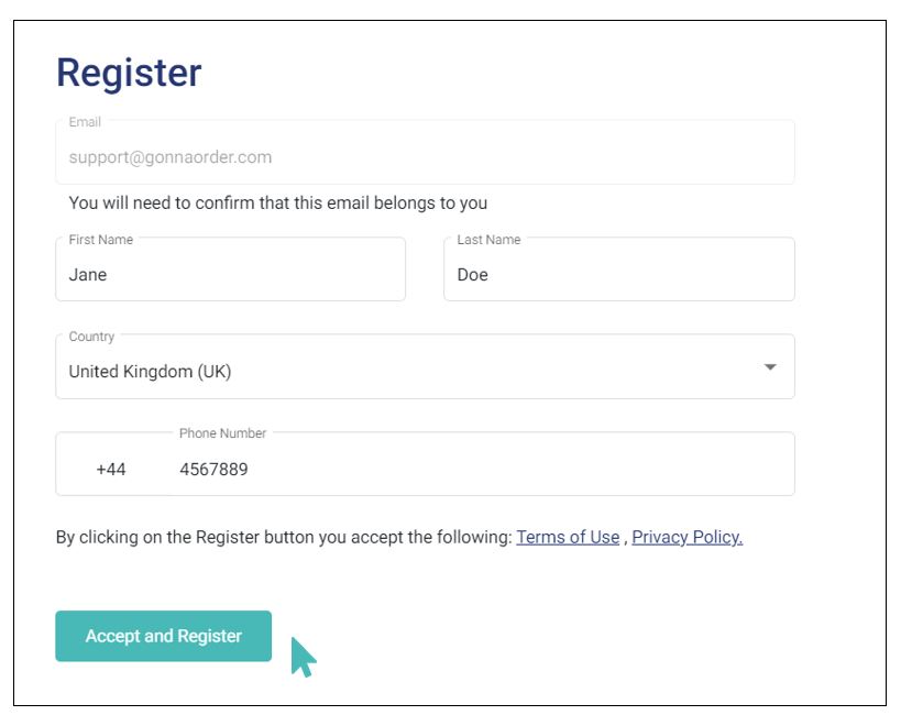 Registering by providing user details