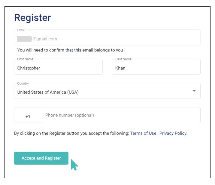 Registering by providing user details