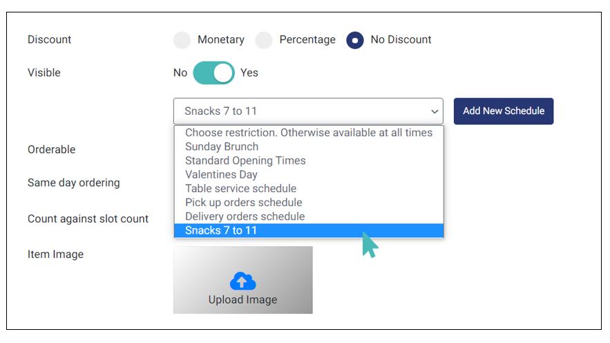 Restrict item availability with a schedule