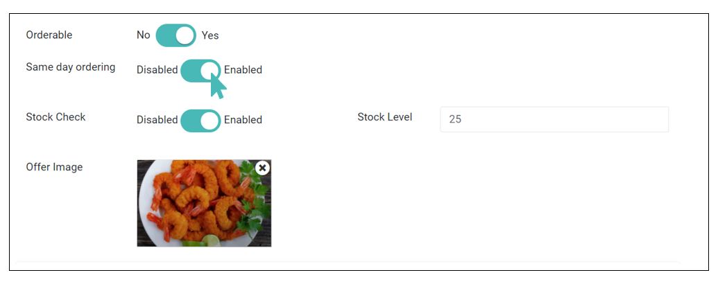 Same day ordering setting for store items