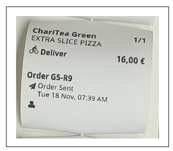 Sample Single Order Ticket Receipt