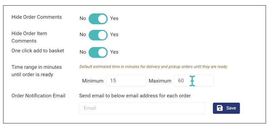 Setting order processing time