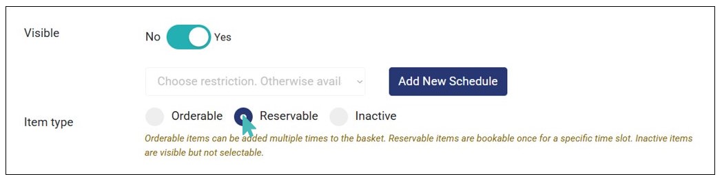 Setting Item as Reservable