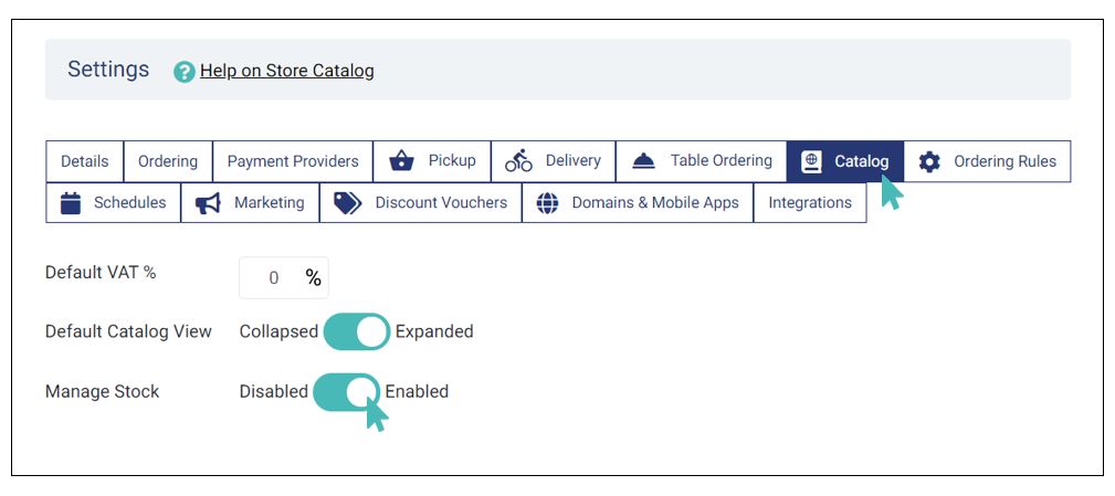 Stock management in settings