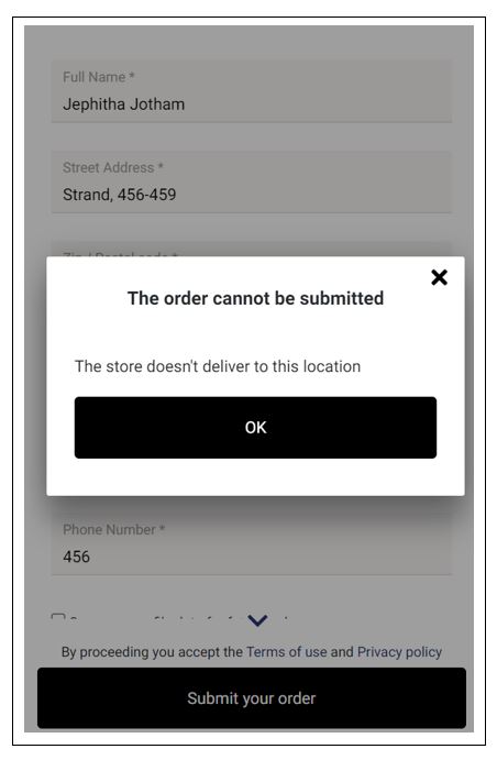 Post code not supported for delivery
