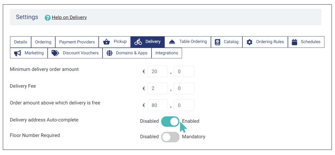 Manage Pickup and Address Delivery Settings