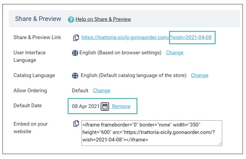 A sharable link customized with a wish date