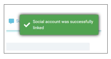 Message alert: Social account linked successfully