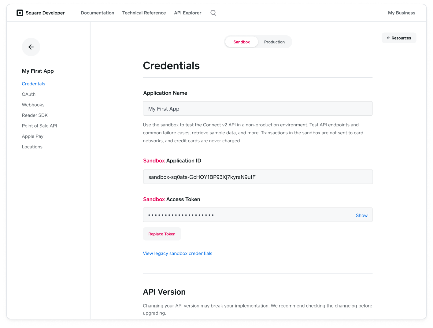 Application ID and Access token on Square developer
