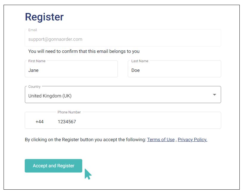 Confirm user details and register