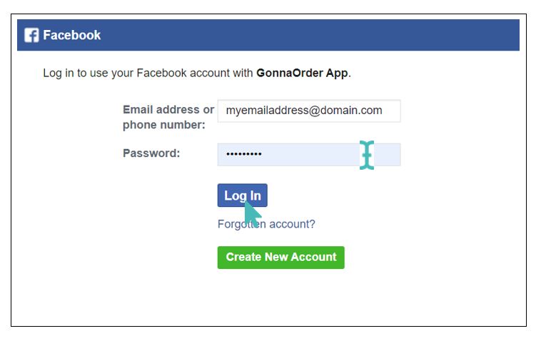 Log in to Facebook to use GonnaOrder