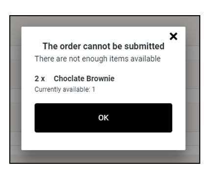 User interface indicating an error in the order