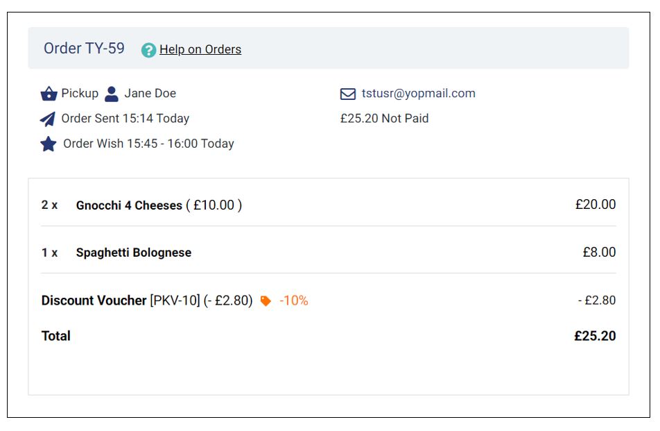 Order details page
