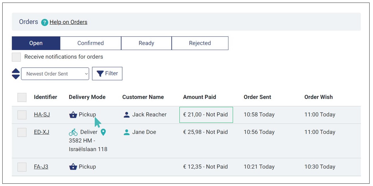Select the Order to be Marked as Paid Offline