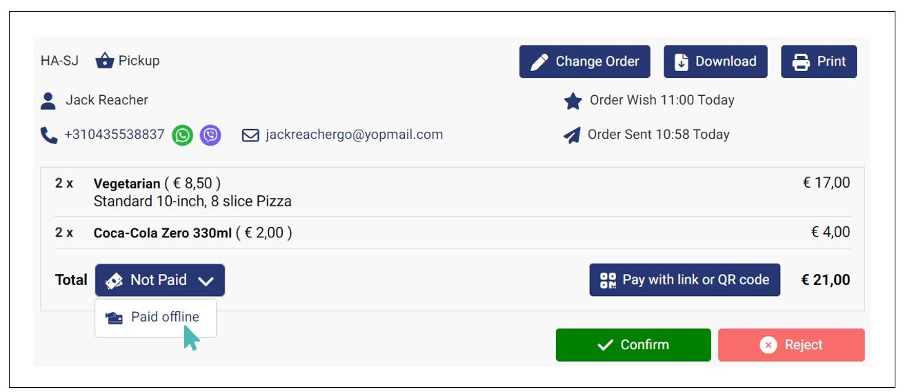 Select Paid Offline Option