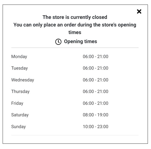 Opening time popup in closed store