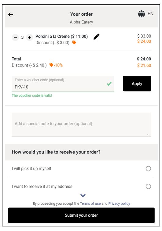 Redeeming a voucher code at checkout