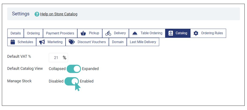 Switching manage stock setting to enabled