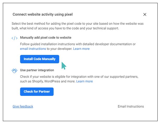 Connect website activity manually