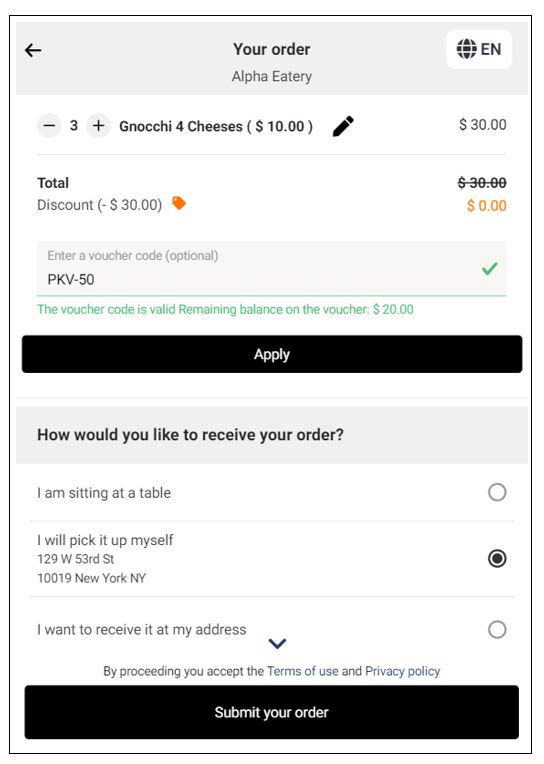 Applying a monetary, single use discount voucher