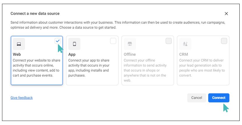 Pick website as your data source