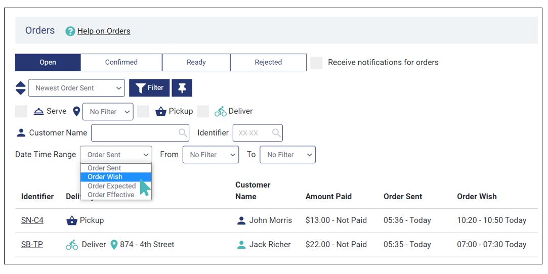 Sorting and filtering: picking base time option